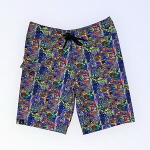 Jammin On Aquadelics Mens Board Shorts Swim Trunks Psychadelic Size 38 NWT